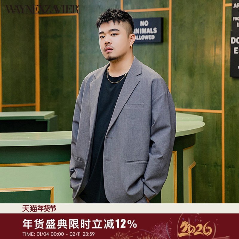 韦恩泽维尔加肥加大商务休闲大码宽松落肩抗皱显瘦西装西服男6531