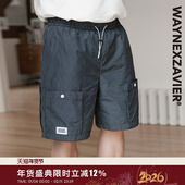 韦恩泽维尔加肥加大男装 9180 弹力口袋休闲短裤 大码 松紧腰格子工装