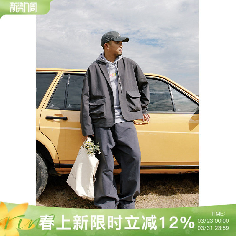 韦恩泽维尔加肥加简约宽松西服男oversize大码休闲小西装套装7573