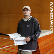 韦恩泽维尔潮牌大码假两件卫衣男美式学院风秋季加肥加大休闲8886