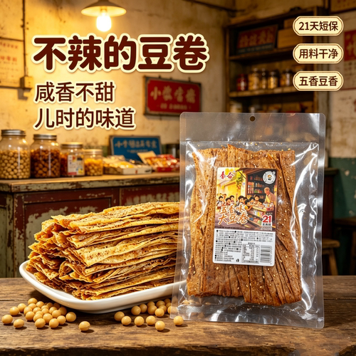 不辣的豆卷平江大豆卷五香味咸香解馋配料香辣过瘾小零食健康辣味