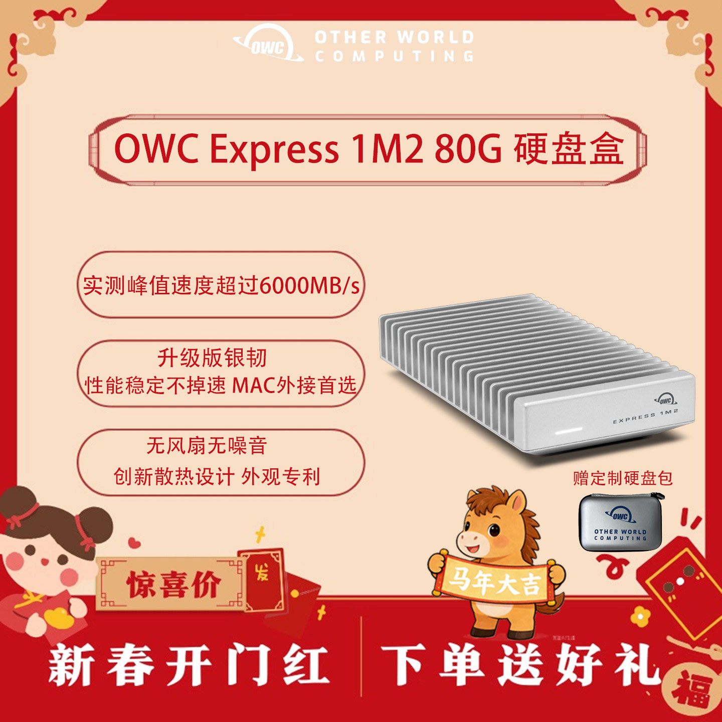 OWC 1M2 USB4(80GB/s)NVMe m2硬盘盒无风扇噪音超强散热雷电5送包