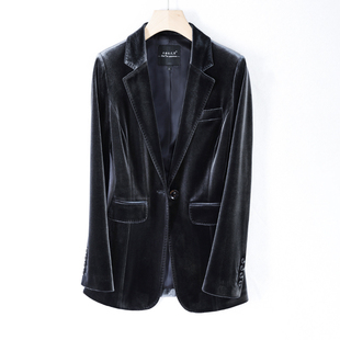 女套装 金丝绒灰色小西装 新款 西服外套 两件套大码 时尚 修身 春秋装