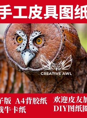 手工皮具版型图纸DIY兴趣手工皮艺制作纸格模板背胶猫头鹰ca106