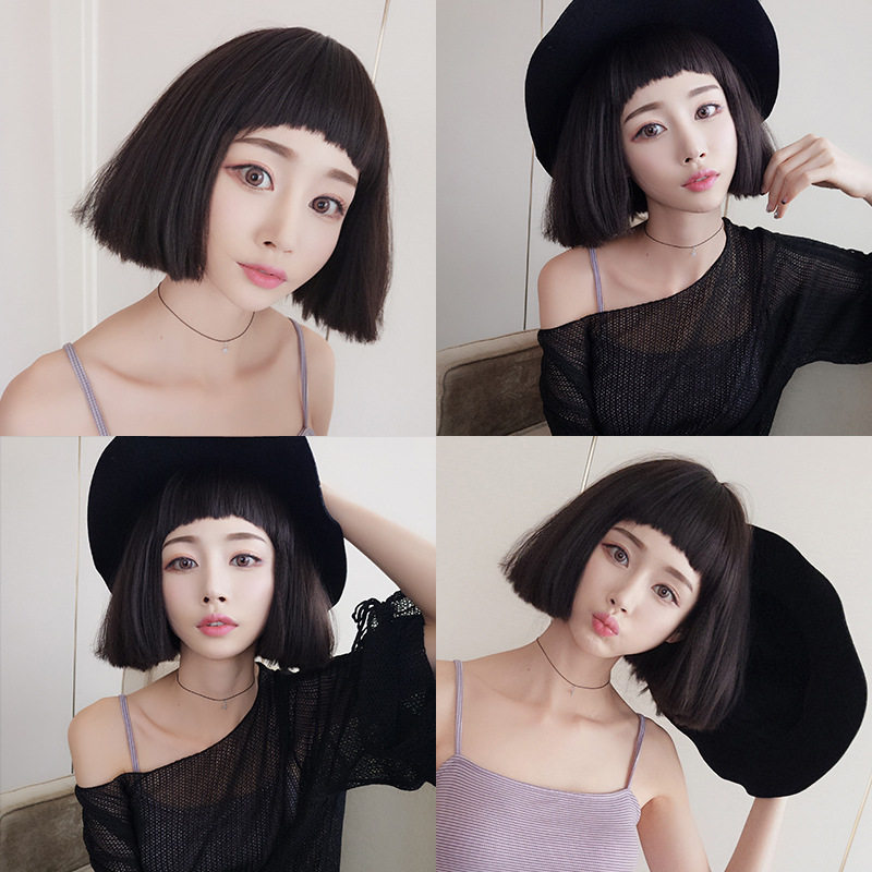 厂家直销假发女短发离子烫bobo头狗啃刘海逼真化纤头套学生波波头
