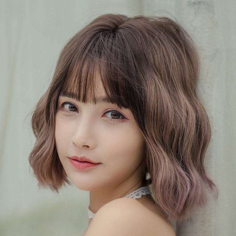 跨境假发女短发中短卷发圆脸波波头修脸锁骨发挑染渐变现货