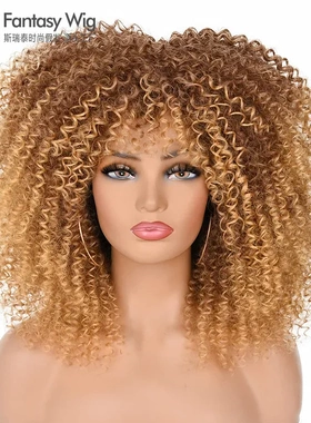 虾皮Shopee非洲爆炸头假发棕色渐变蓬松女afro wig化纤长假发出口