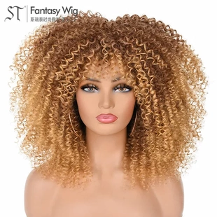 虾皮Shopee非洲爆炸头假发棕色渐变蓬松女afro wig化纤长假发出口