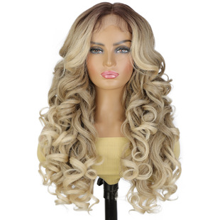 欧美假发女蓬松yaki前蕾丝假发长卷发头套 6化纤假发 Lace wig