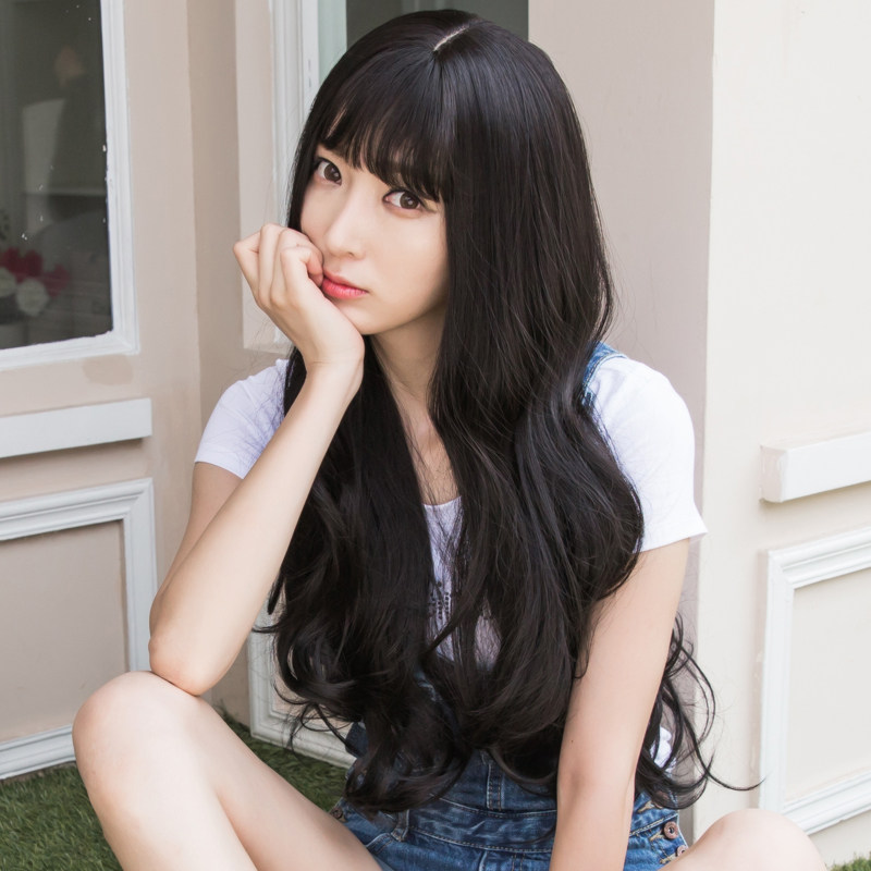 安娜罗2019空气卷蓬松自然学生黑色空气刘海时尚女生长卷发假发女