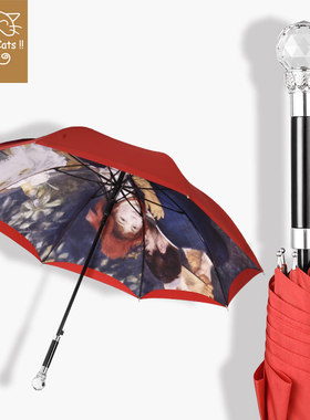 她很漂亮长柄雨伞水晶防晒防紫外线自动双人伞新娘喜庆结婚红伞女