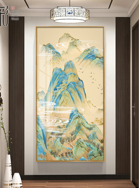 定做中入玄关挂画里江山图千新山道水画古风式国画饰竖版户客厅过