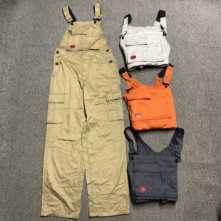 日系复古滑板裤 裤 男宽松维修橘色 多口袋工装 出口日本卡其色背带裤