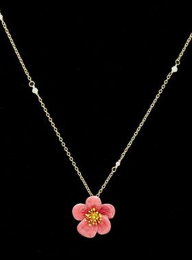 新款女饰品原创设计新款时尚红色花朵梅花项链珐琅彩釉腊梅锁骨链