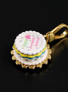新款清新甜美珐琅彩釉印花字母爱心生日蛋糕吊坠项链时尚挂件配饰