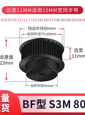 同步轮S3M80齿钢黑齿宽11内孔56.35810121415现货套装同步带轮S3M