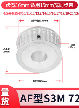 同步轮S3M72齿A齿宽16内孔81012141517192025S3M现货套装同步带轮
