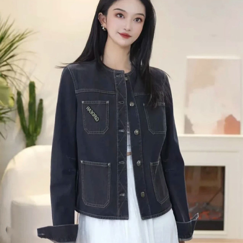 商场同款女装2025春秋新款专柜复古百搭口袋设计牛仔外套女140008