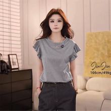 哥家专柜同款2026年夏季商场时尚百搭圆领荷叶边短袖T恤女530047
