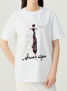 商场同款2025春夏新款纯棉上衣圆领休闲百搭印花短袖T恤女530092