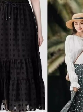 哥家专柜同款2025夏百搭简约时尚中长款松紧腰A字半身裙女1200355