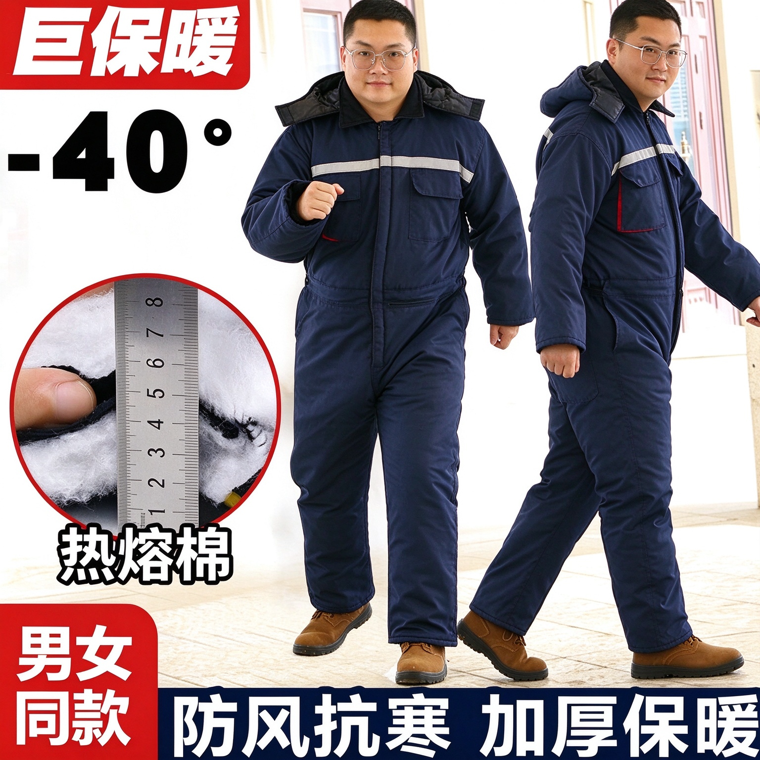 冬季连体长款劳保棉袄棉裤加厚防寒保暖棉衣冷库船衣防护服套装男