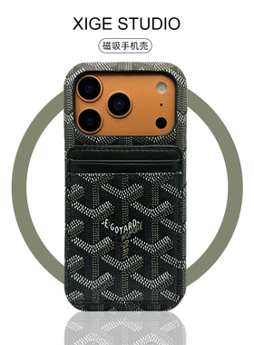 可插卡Magsafe磁吸戈雅狗牙黑色适用苹果17promax手机壳新款iPhone16promax/15promax/14promax皮质纹保护套