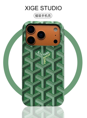 潮牌戈雅狗牙绿色皮质纹Magsafe磁吸适用于苹果17promax手机壳新款iPhone16promax/15promax/14promax保护套