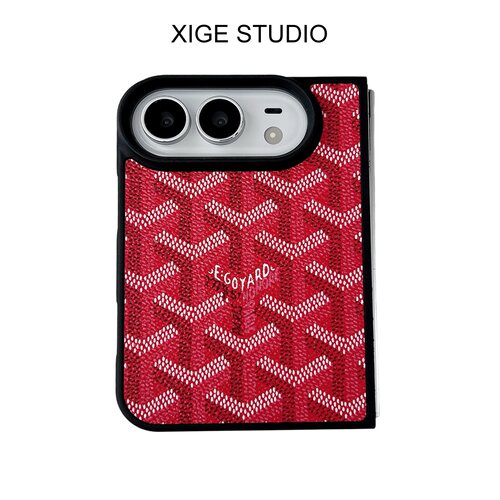 高级感狗牙皮质纹红色适用于苹果折叠屏手机壳新款iPhone18Duo防摔iPhoneDuo保护套情侣男女款