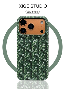 潮牌戈雅狗牙绿色皮质纹Magsafe磁吸适用于苹果17promax手机壳新款iPhone16promax/15promax/14promax保护套