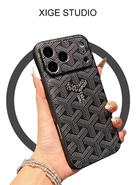 潮牌戈雅狗牙皮质纹黑色适用于苹果17promax手机壳新款iPhone16promax/15promax/14promax全包硅胶防摔保护套