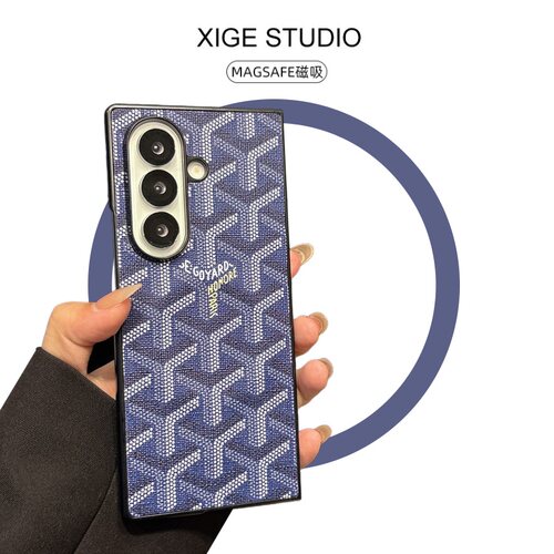 Magsafe磁吸狗牙皮质纹深蓝适用三星ZFold8Ultra手机壳高级感ZFold7韩国ZFold6折叠屏ZFold5防摔ZFold4保护套