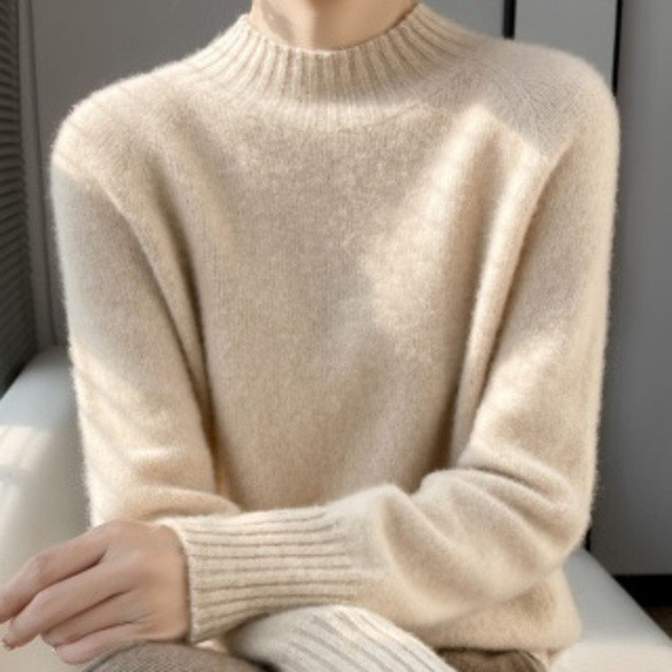 L892 100%羊毛一线成衣七针加厚半高盆领羊毛衫女装
