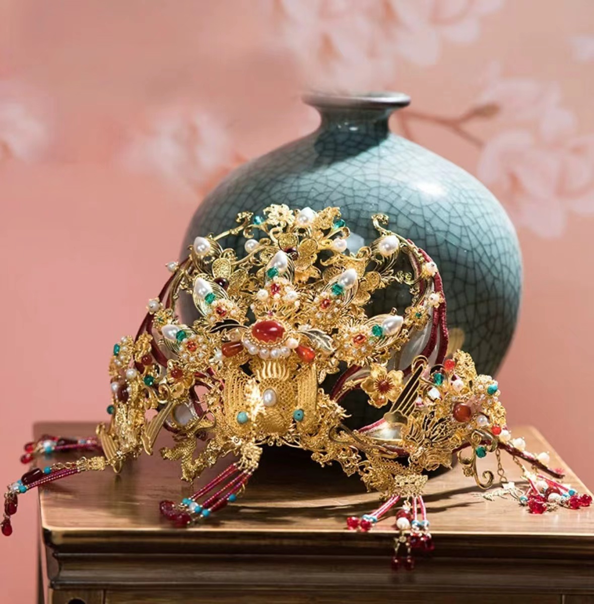 【头饰出租】稷氏小筑小凤啾汉服婚嫁发冠真金汉婚结婚新娘发饰