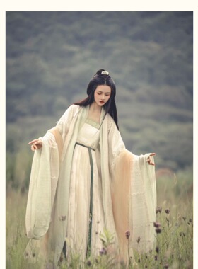 汉服出租司南阁蒹葭与白露唐制米色诃子裙大袖衫秋冬摄影写真