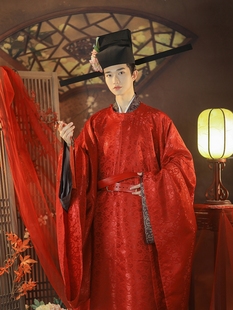 婚服出租君陳定織朱紅色宋制襕袍婚服禮服圓領(lǐng)袍男裝 漢服新郎卿卿
