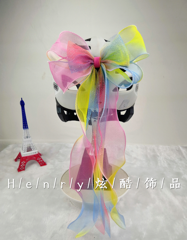 头盔装饰品彩虹蝴蝶结飘带