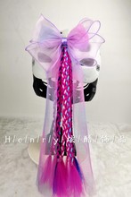 儿童成人平衡车轮滑步摩托车电动车滑雪头盔装 饰品辫子蝴蝶结粉紫