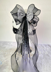 成人儿童平衡轮滑板摩托电动车头盔装饰品脏辫子大蝴蝶结波浪飘带