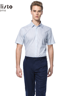 CALLISTO卡利斯特男士夏季纯棉条纹进口面料短袖衬衣SKSTS022BL