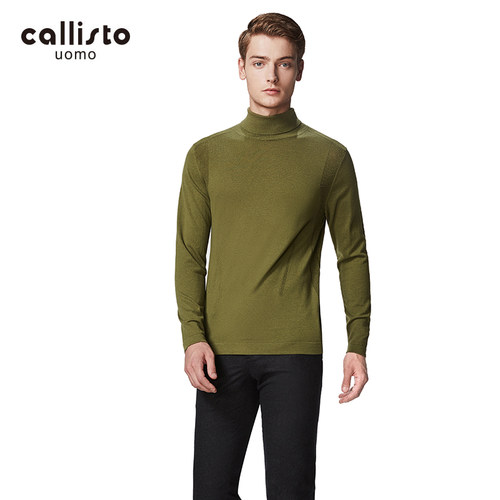 callisto男士纯羊毛翻领打底衫