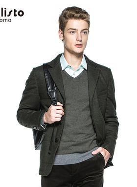 CALLISTO卡利斯特秋男士绿色纯羊毛休闲便西外套FIFJK053GR