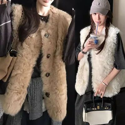 欧尼马甲秋冬环保皮草外套年轻仿羊羔毛托斯卡纳皮毛一体百搭背心