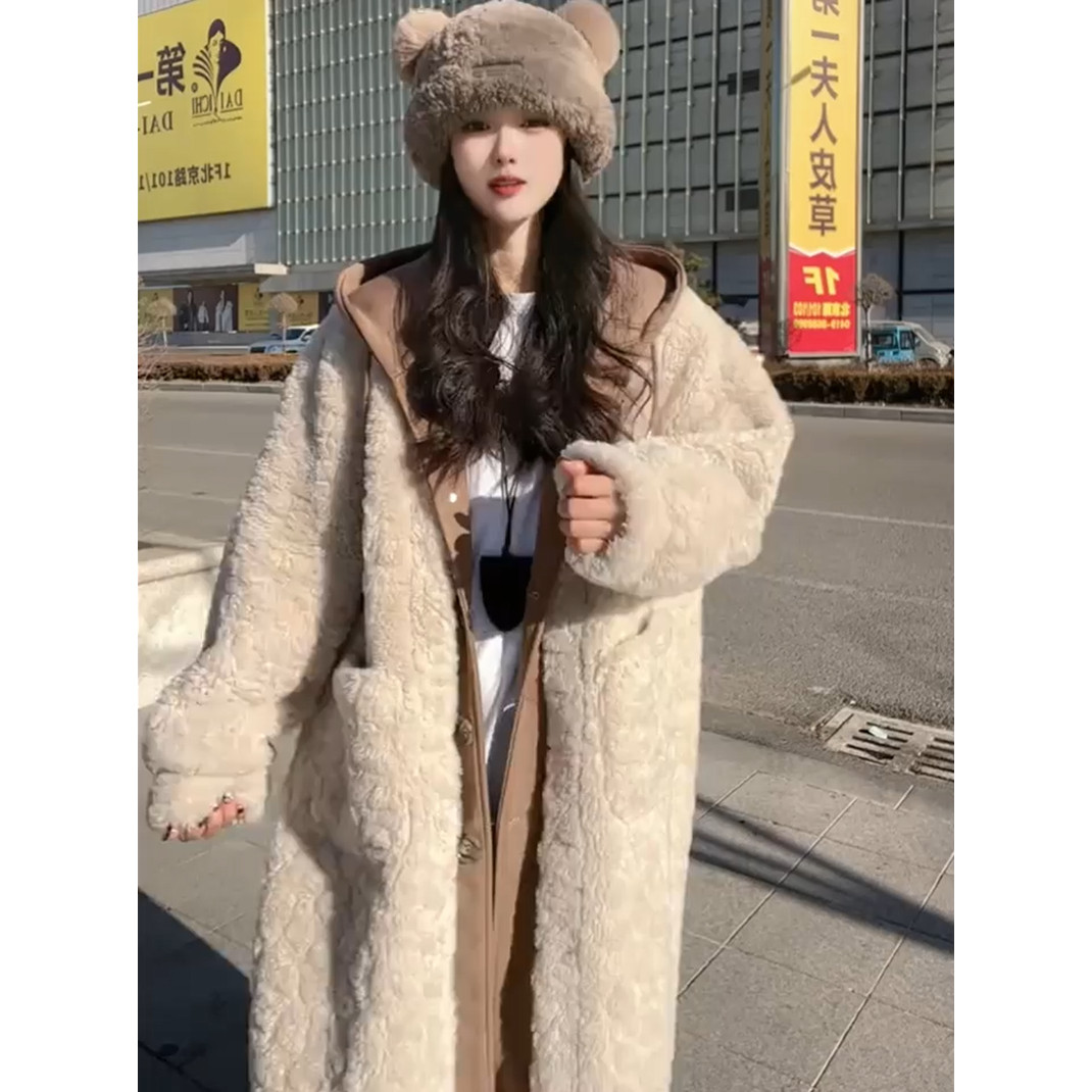 假两件中长款羊羔毛外套女2026新款爆款秋冬皮毛一体加厚保暖大衣