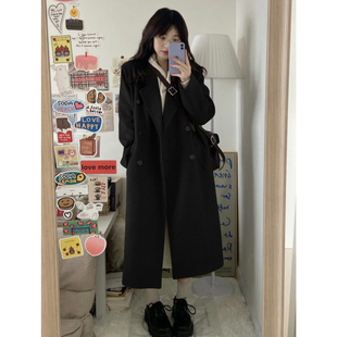 黑色毛呢外套女中长款加厚呢子大衣2026秋冬新款学生韩版宽松显瘦