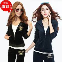 天天特价金丝天鹅绒时尚休闲跑步服女秋冬季刺绣显瘦两件套运动服