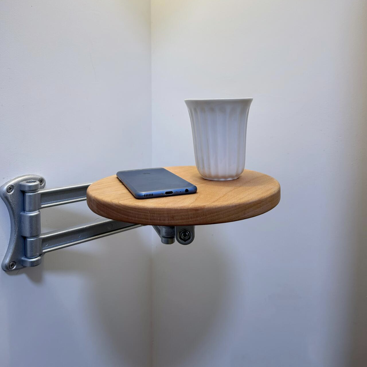 墙上可折叠置物架床头壁挂小圆盘床边桌边几伸缩茶几角几定制尺寸