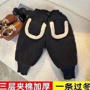 加绒加厚一条过冬特厚三层夹灯芯绒裤 女宝宝裤 儿童棉裤 新款 子冬季