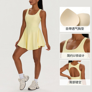 运动连衣裙女士2026新款带胸垫网球裙户外跑步健身裙瑜伽连体裙子