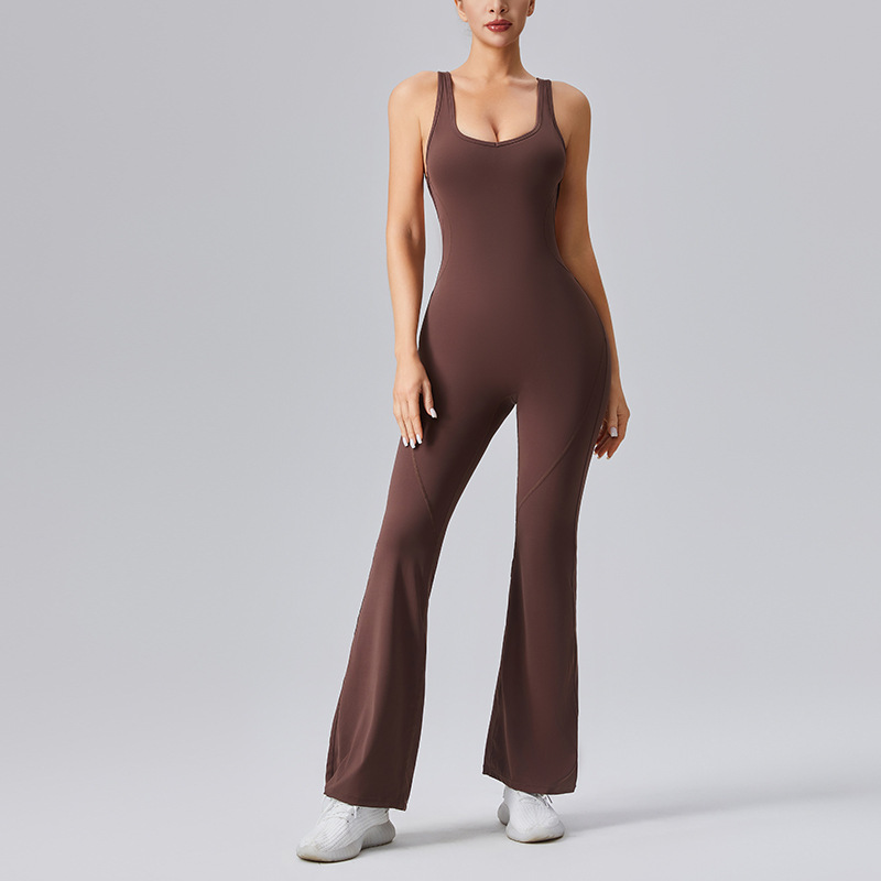 欧美性感健身瑜伽服修身显瘦舞蹈运动服提臀微喇健身连体衣服女士